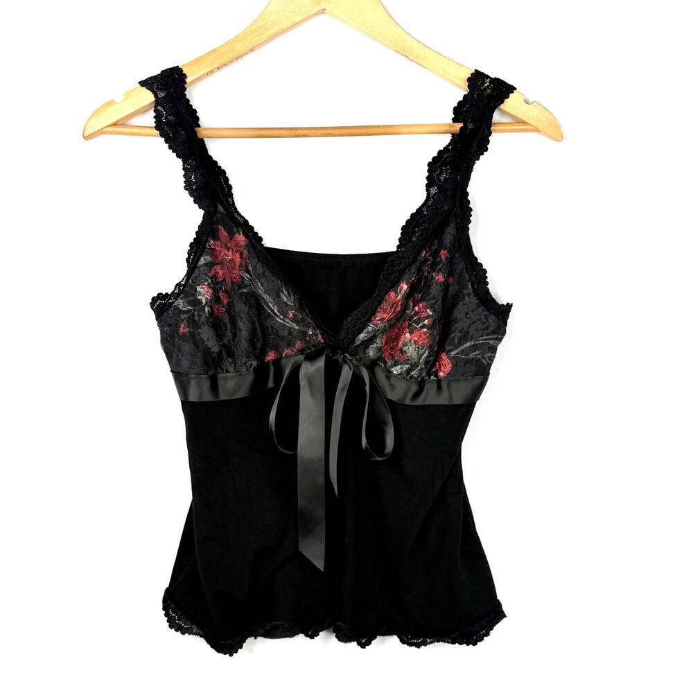 Romwe Black Floral Lace Cami Top M